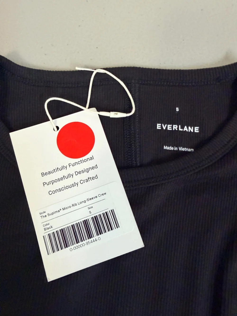 Everlane Lux Supima Micro-Rib Long Sleeve Crew Tee NWT Size Small Black Fitted - Picture 7 of 9